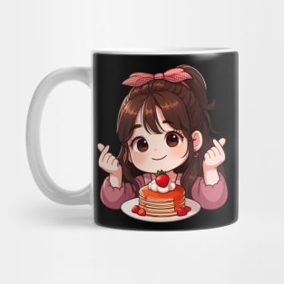 Little Girl Strawberry Pancakes Korean Finger Hearts Kpop Mug